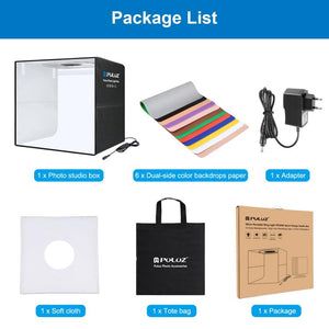 PULUZ 50 cm faltbares tragbares Fotobeleuchtungsstudio – Professionelle Lichtbox mit einstellbarem LED-Licht