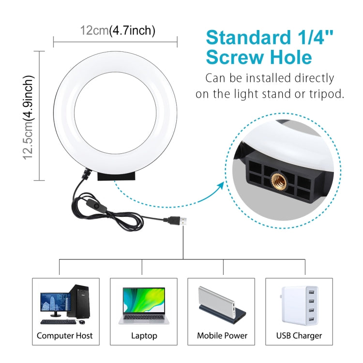 PULUZ 4.7 pollici 12 cm Superficie curva USB Luce bianca LED Anello Selfie Be...