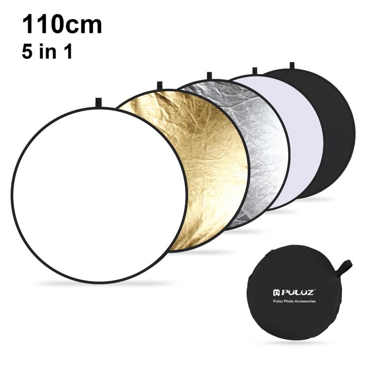 PULUZ 110 cm 5 in 1 (Silber/Durchscheinend/Gold/Weiß/Schwarz) Reflektorplatte...