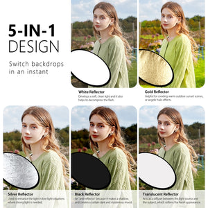 PULUZ 80 cm 5 in 1 (Silber/Durchscheinend/Gold/Weiß/Schwarz) Reflektorplatte ...