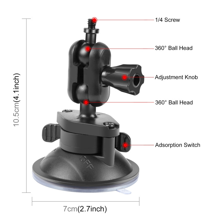 PULUZ 1/4-Zoll-Action-Kamera-Saugnapfhalterung – 360° drehbare Basis, kompatibel mit GoPro, Insta360, DJI
