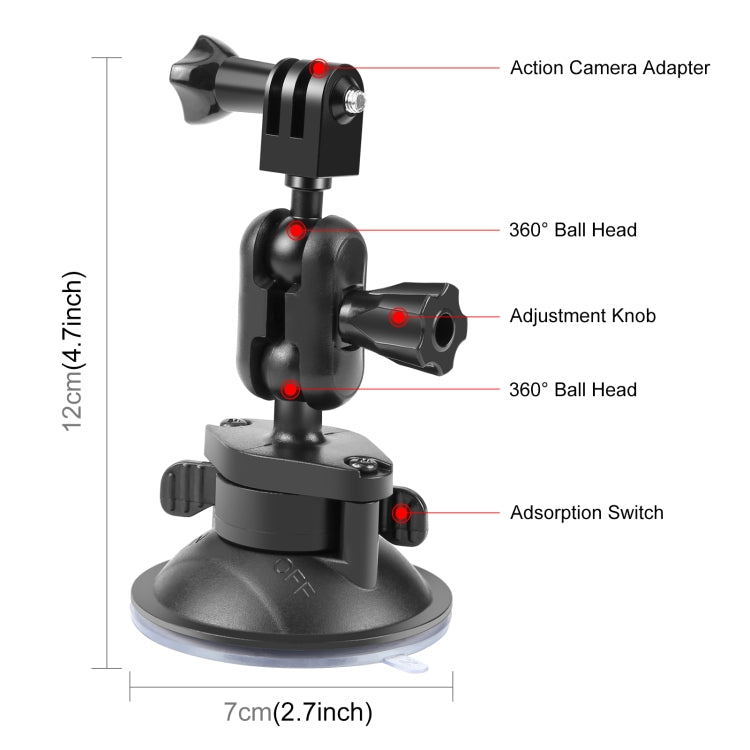 PULUZ Action-Kamera-Saugnapfhalterung mit 1/4-Zoll-Gewinde – 360° drehbare Basis, kompatibel mit GoPro, Insta360, DJI – Magic Arm für Armaturenbrett, Windschutzscheibe, glatte Oberflächen