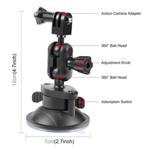 PULUZ Action-Kamera-Saugnapfhalterung mit 1/4-Zoll-Gewinde – 360° drehbare Basis, kompatibel mit GoPro, Insta360, DJI – Magic Arm für Armaturenbrett, Windschutzscheibe, glatte Oberflächen