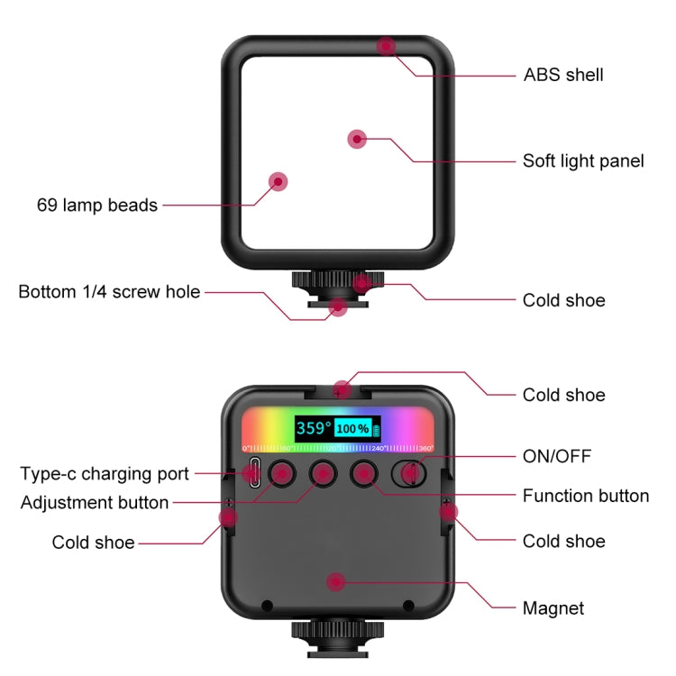 PULUZ Pocket 2500-9000K+RGB Luce di riempimento per bellezza a colori per fot...