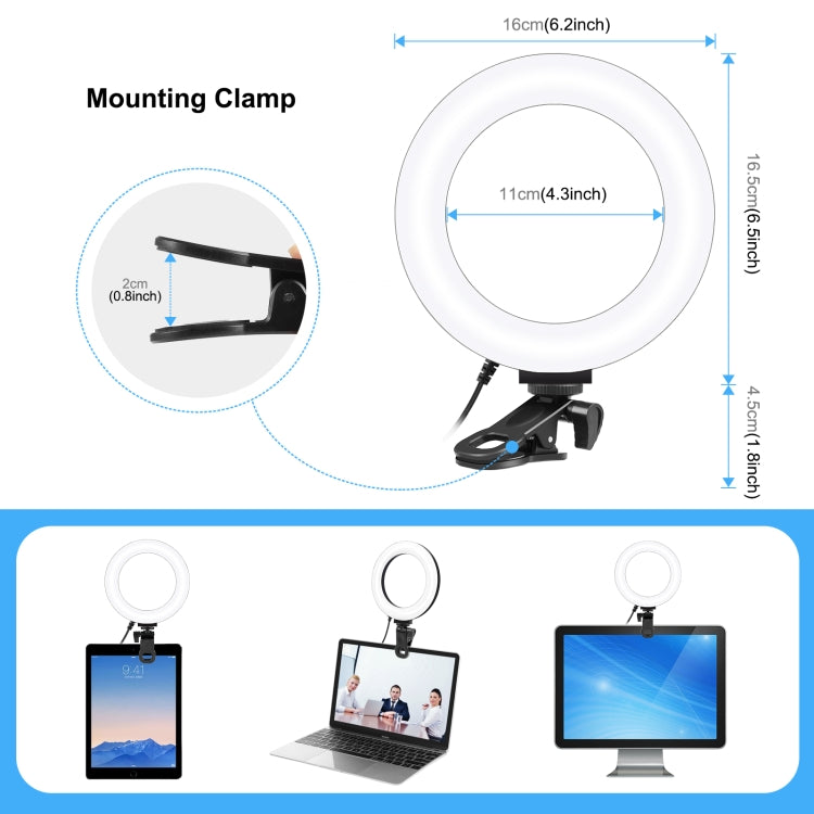 PULUZ 6,2 pollici 16 cm Anello Selfie Light 3 modalità USB dimmerabile doppia...