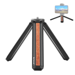 Supporto per treppiede dal vivo per vlogging da tavolo in legno intarsiato PU...