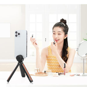 Supporto per treppiede dal vivo per vlogging da tavolo in legno intarsiato PU...