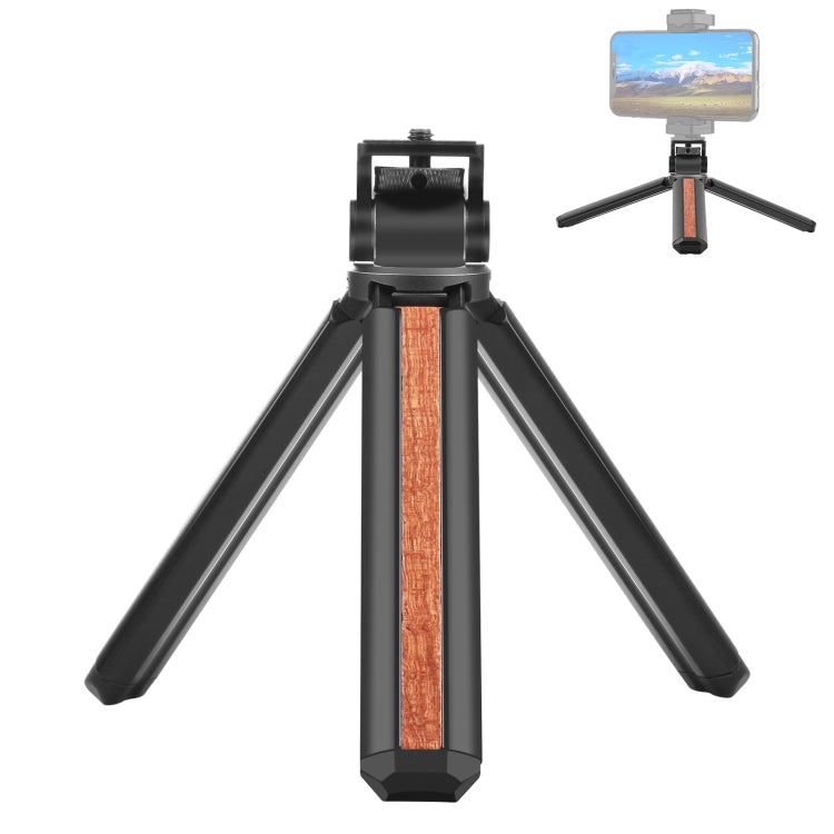 Treppiede da Tavolo PULUZ per Vlogging – Supporto in Legno Intarsiato e Lega di Alluminio con Vite 1/4", Compatto e Portatile