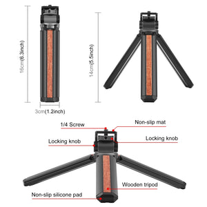 Treppiede da Tavolo PULUZ per Vlogging – Supporto in Legno Intarsiato e Lega di Alluminio con Vite 1/4", Compatto e Portatile