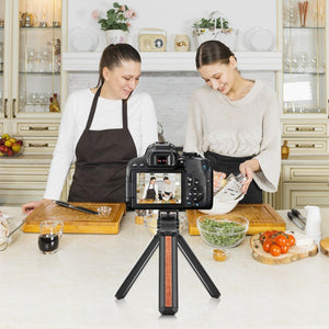 Treppiede da Tavolo PULUZ per Vlogging – Supporto in Legno Intarsiato e Lega di Alluminio con Vite 1/4", Compatto e Portatile