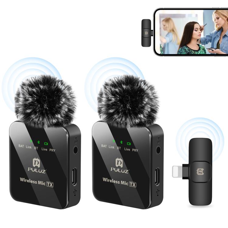 Microfono lavalier wireless PULUZ per iPhone/iPad, ricevitore a 8 pin e doppi...