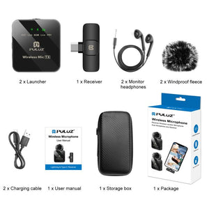 Microfono Lavalier Wireless PULUZ 2.4G con Ricevitore USB-C – Doppio Microfono per Smartphone Android