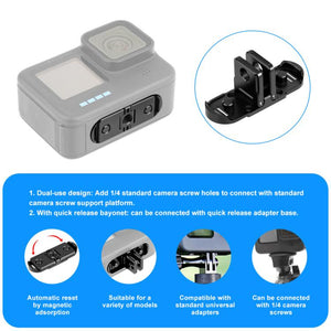 PULUZ Base Pieghevole Magnetica a Sgancio Rapido per GoPro HERO12/11/10/9/8/MAX – Adattatore Universale in Alluminio con Foro da 1/4”