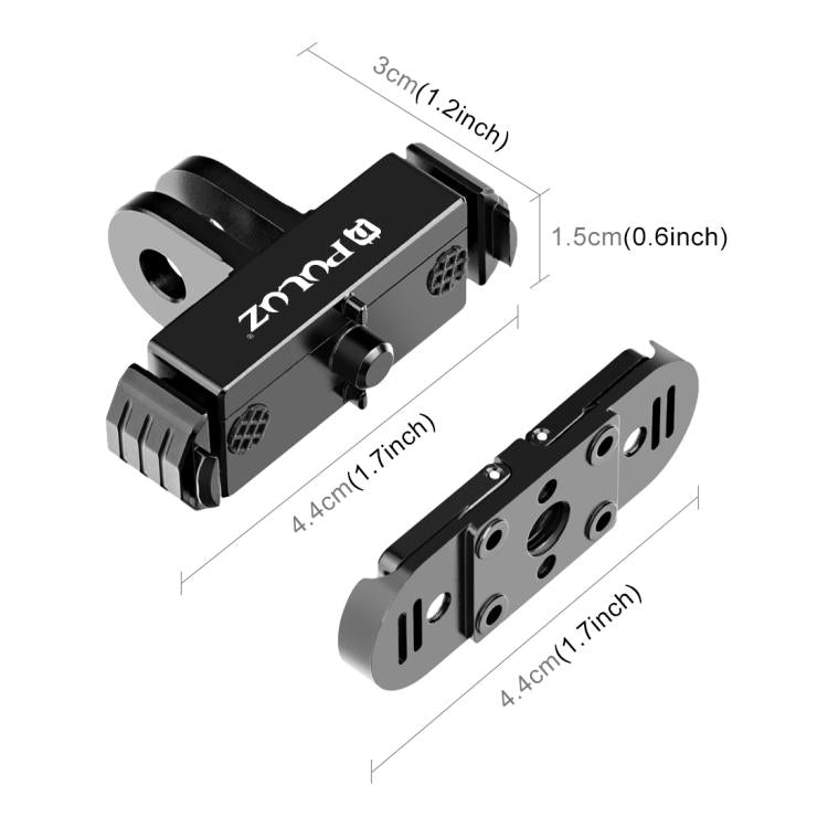 PULUZ Supporto Magnetico a Sgancio Rapido per GoPro HERO12/11/10/9/8/MAX – Base Pieghevole in Lega di Alluminio con Attacco 1/4"