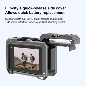 PULUZ Gabbia per GoPro HERO13/12/11/10/9 Black - Supporto in Lega di Alluminio con Slitta Fredda e Adattatore Audio