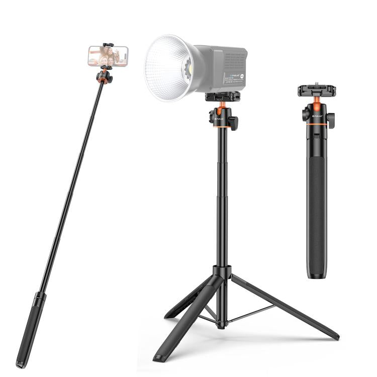 PULUZ 1.3m Selfie Stick Treppiede 2 in 1 per Vlog e Streaming Live con Attacco Cold Shoe – Estensibile e Regolabile fino a 141,5 cm