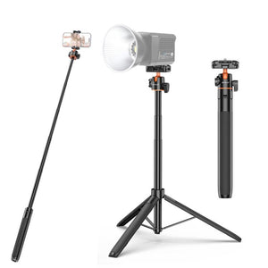 PULUZ 1.3m Selfie Stick Treppiede 2 in 1 per Vlog e Streaming Live con Attacco Cold Shoe – Estensibile e Regolabile fino a 141,5 cm