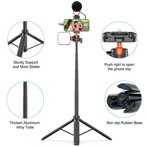 PULUZ 1.3m Selfie Stick Treppiede 2 in 1 per Vlog e Streaming Live con Attacco Cold Shoe – Estensibile e Regolabile fino a 141,5 cm