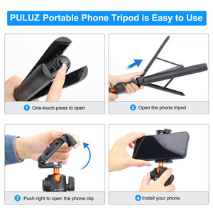 PULUZ 1.3m Selfie Stick Treppiede 2 in 1 per Vlog e Streaming Live con Attacco Cold Shoe – Estensibile e Regolabile fino a 141,5 cm