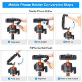 PULUZ 1.3m Selfie Stick Treppiede 2 in 1 per Vlog e Streaming Live con Attacco Cold Shoe – Estensibile e Regolabile fino a 141,5 cm