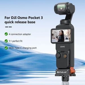 PULUZ Adattatore di Montaggio a Sgancio Rapido per DJI Osmo Pocket 3 – Base di Ricarica e Supporto con Foro per Treppiede