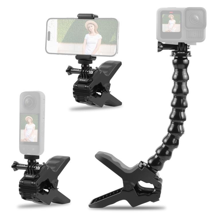 PULUZ Jaws Flex Clamp Mount per Action Camera con Morsetto per Telefono - Supporto Universale per GoPro, DJI Osmo, Insta360