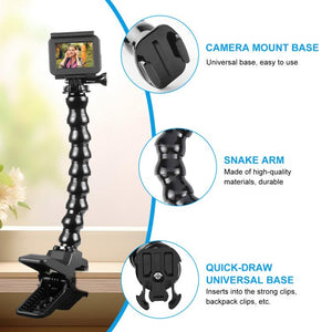 PULUZ Jaws Flex Clamp Mount per Action Camera con Morsetto per Telefono - Supporto Universale per GoPro, DJI Osmo, Insta360