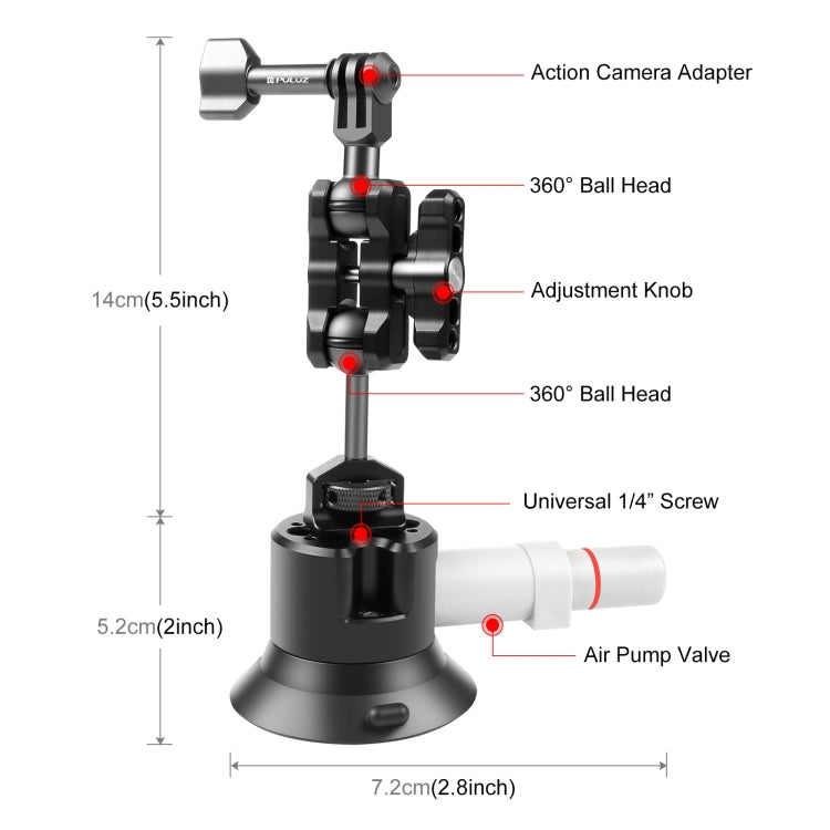 PULUZ Magic Arm mit Saugnapfhalterung aus Aluminiumlegierung für Pumpe ...