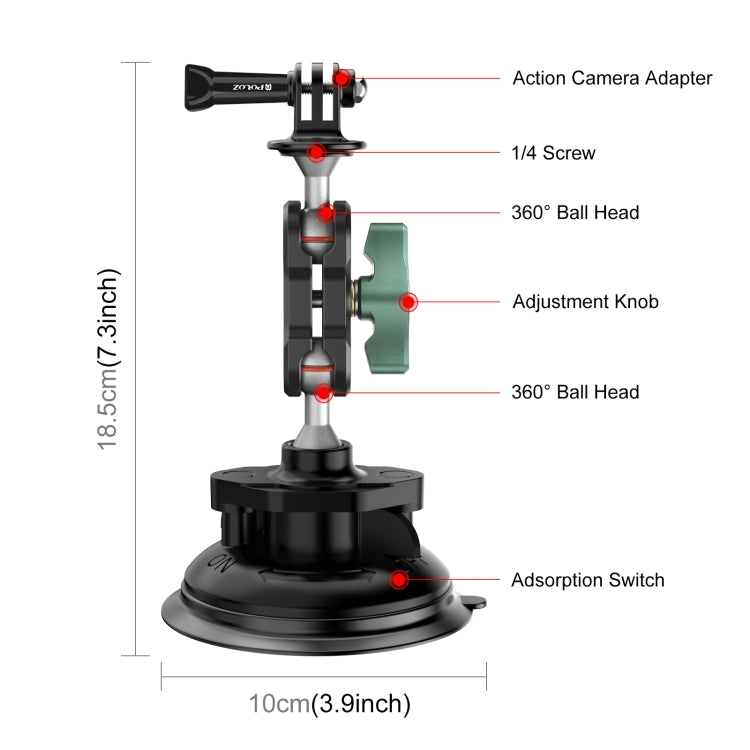 PULUZ Magic Arm, starker Saugnapf, Halterung aus Aluminiumlegierung ...