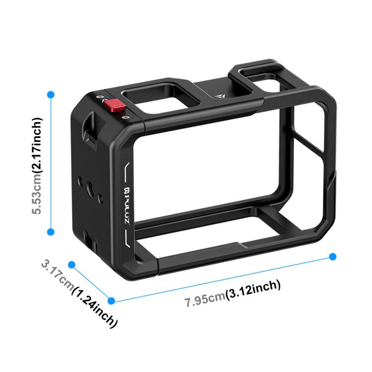 PULUZ Adattatore di Espansione per Gabbia DJI Osmo Action 5 Pro / 4 / 3 – Telaio Protettivo in Alluminio con Slitta Fredda e Attacco 1/4”