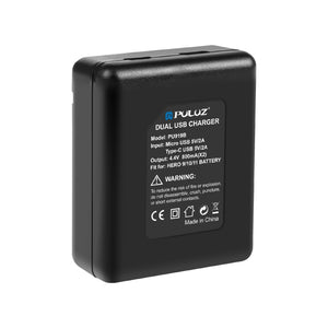 PULUZ Dual-Akku-USB-Ladegerät für GoPro Hero11 Black / HERO9 Bla...