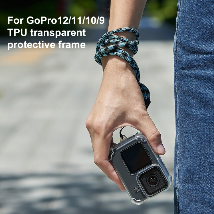 PULUZ Custodia in TPU trasparente con copriobiettivo e tracolla per GoPro HER...