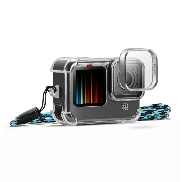 PULUZ Custodia in TPU trasparente con copriobiettivo e tracolla per GoPro HER...