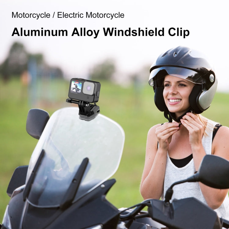 PULUZ Aluminium-Motorrad-Windschutzscheibenhalterungsclip für GoPro, DJI Osmo Action, Insta360 – Robuste Halterung mit Schnellverschluss