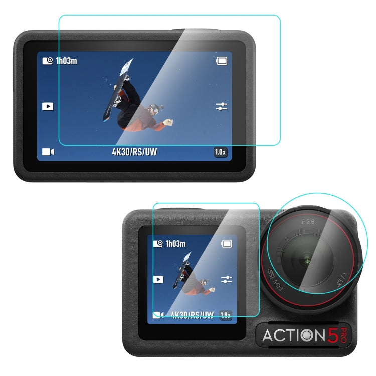 Pellicola Protettiva in Vetro Temperato per DJI Osmo Action 5 Pro – Schermo Anteriore, Posteriore e Obiettivo