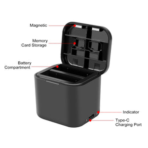 PULUZ Dual Slot Akku-Ladebox für Insta360 Ace Pro 2 / Pro 1 / Ace mit Schutzhülle