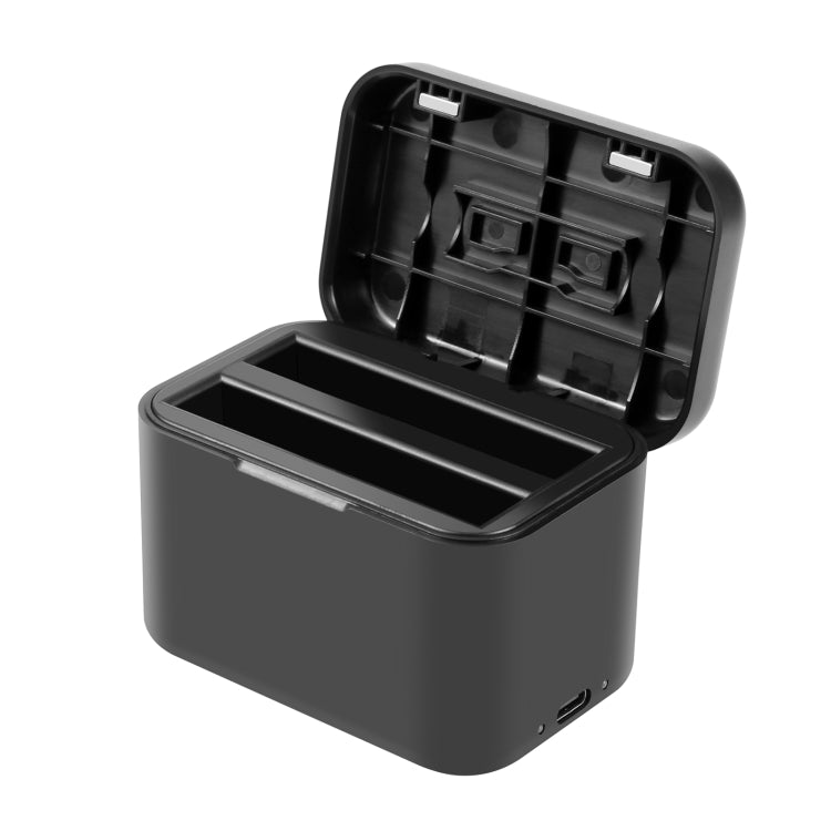 PULUZ Dual Slot Ladegerät für Insta360 X4 – Akkuladehülle + Speicherkartenhalter, LED-Anzeigen, USB-C, kompakt und sicher