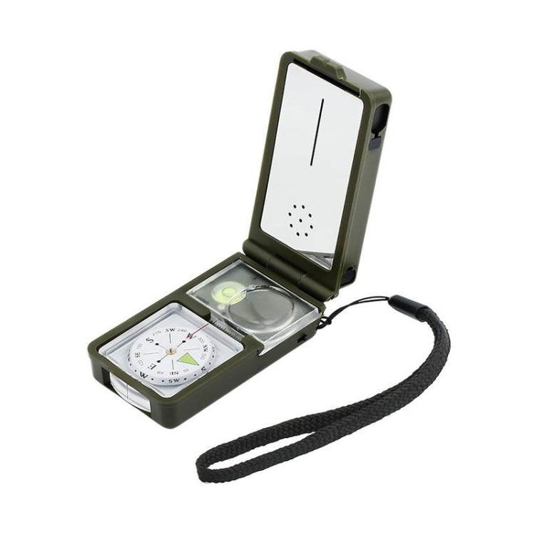 bussola-portatile-multifunzione-10-in-1-termometro-igrometro-luce-led-riflettore-livella-bussola-fischietto-selce-lente-d-ingrandimento-righello-10-in-1 - immagine 1