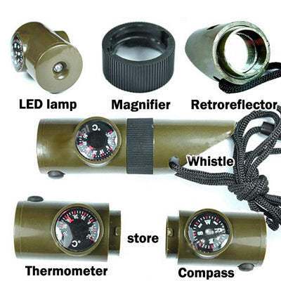 Fischietto di Sopravvivenza 7 in 1 con Bussola, Termometro, Luce LED,