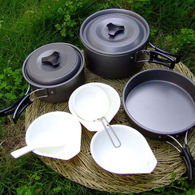 Set di pentole impilabili da 9 pezzi ultraleggeri da campeggio all'aperto, 9 Piece Cookware