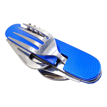 Set di posate pieghevoli da viaggio/campeggio 6 in 1 in acciaio inossidabile, cucchiaio + forchetta + coltello + set apribottiglie