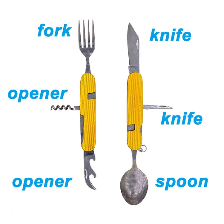 Set di posate pieghevoli da viaggio/campeggio 6 in 1 in acciaio inossidabile, cucchiaio + forchetta + coltello + set apribottiglie