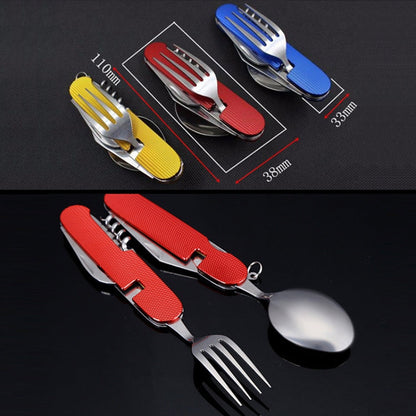 Set di posate pieghevoli da viaggio/campeggio 6 in 1 in acciaio inossidabile, cucchiaio + forchetta + coltello + set apribottiglie