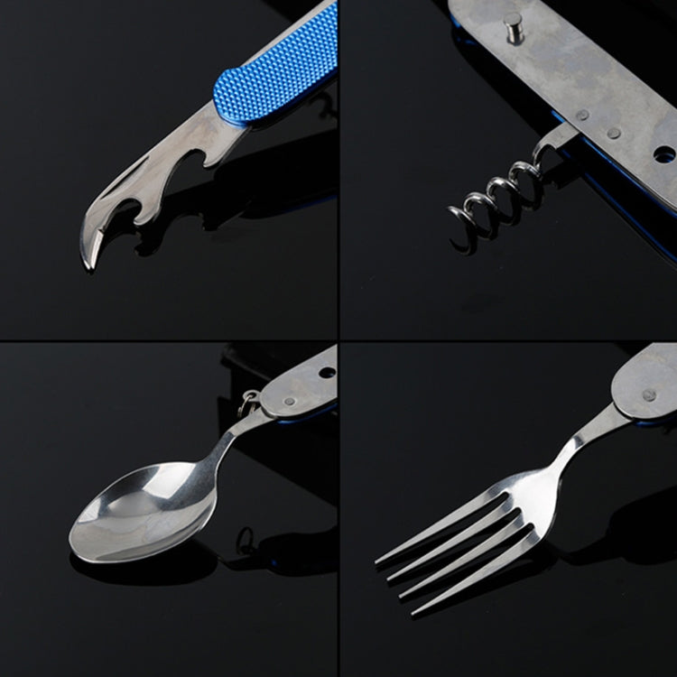 Set di posate pieghevoli da viaggio/campeggio 6 in 1 in acciaio inossidabile, cucchiaio + forchetta + coltello + set apribottiglie