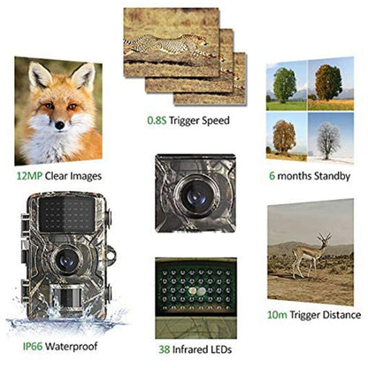 Fotocamera da Caccia DL001 - 12MP, 1080P, Visone Notturna con 26 LED