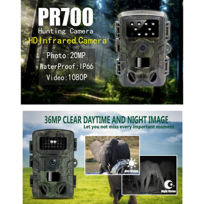 PR700 1080P Videocamera per la caccia alla fauna selvatica Videocamera per visione notturna attivata dal movimento per trigger di scansione per tracciamento esterno, PR700