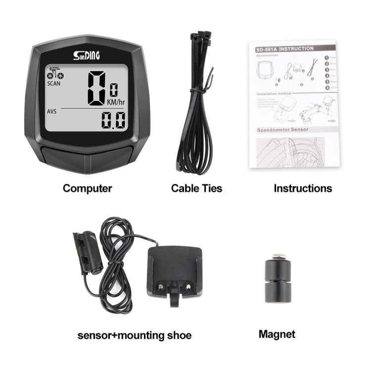 SUNDING SD-581A Bike Wired Computer Tachimetro Contachilometri Ciclismo Bicicletta Impermeabile Temperatura Misurabile Cronometro, SUNDING SD-581A