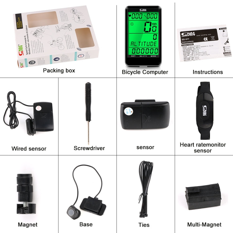 SUNDING SD-577C Cycling Computer LCD retroilluminazione cronometro Wireless impermeabile MTB contachilometri bici cronometro tachimetro bicicletta, SD-577C