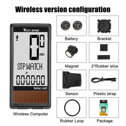 WEST BIKING Tabella codici solari wireless Mountain Road Bike Tabella codici caratteri grandi Tachimetro impermeabile in cinque lingue, WEST BIKING Speedometer