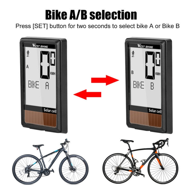 WEST BIKING Tabella codici solari wireless Mountain Road Bike Tabella codici caratteri grandi Tachimetro impermeabile in cinque lingue, WEST BIKING Speedometer
